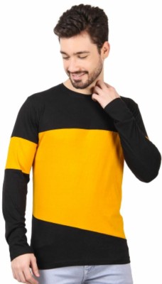 AMREAL LOOK Solid Men Round Neck Black, Yellow T-Shirt