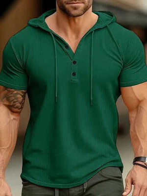 Tanushk Solid Men Hooded Neck Green T-Shirt