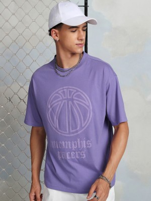 HIGHLANDER Printed Men Round Neck Purple T-Shirt