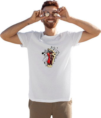 RIVONN Graphic Print Men Round Neck White T-Shirt