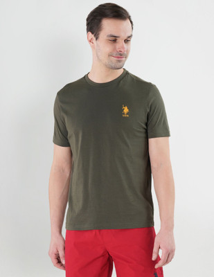 U.S. POLO ASSN. Solid Men Round Neck Green T-Shirt