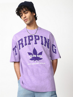 BEWAKOOF Graphic Print Men Round Neck Purple T-Shirt