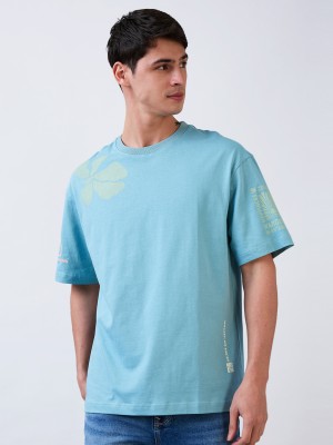 Spykar Solid Men Round Neck Blue T-Shirt