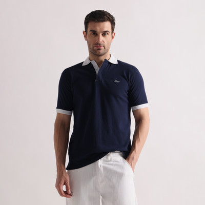 OldVampire Solid Men Polo Neck Dark Blue T-Shirt