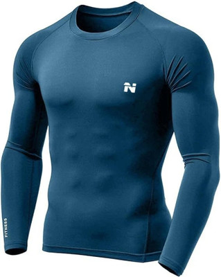 NINQ Solid Men Round Neck Blue T-Shirt