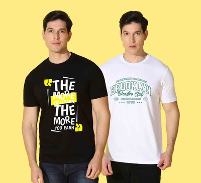 WOOSTRO Typography Men Round Neck Black, White T-Shirt