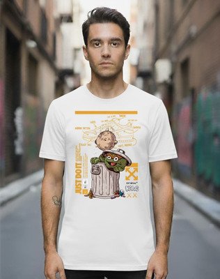 PIDAM Graphic Print Men Round Neck Reversible White T-Shirt