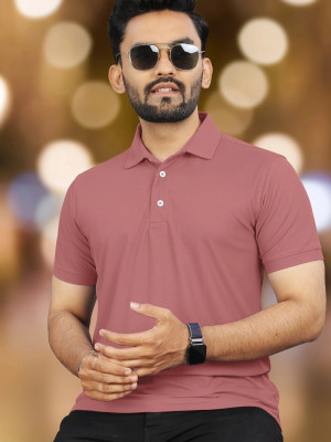 UJP Solid Men Polo Neck Pink T-Shirt