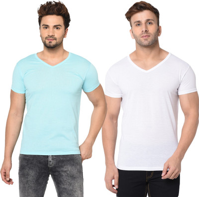 Adorbs Trend Solid Men V Neck White T-Shirt