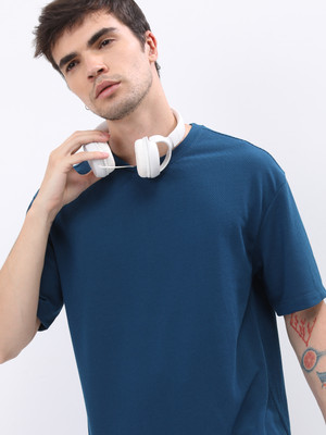 HIGHLANDER Solid Men Round Neck Blue T-Shirt