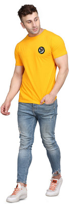 GEUM Solid Men Round Neck Yellow T-Shirt