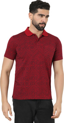 COLORTRAIT Geometric Print Men Polo Neck Red T-Shirt