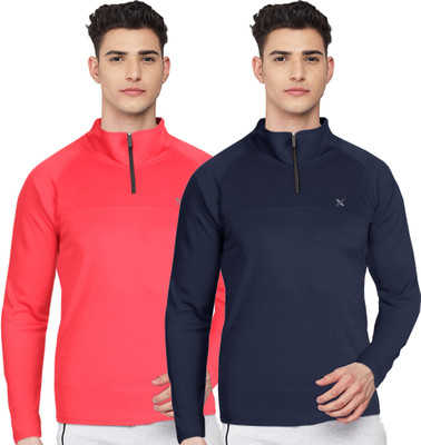 FTX Solid Men Zip Neck Multicolor T-Shirt