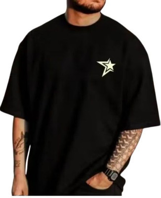 FabryKa Printed, Solid Men Round Neck Black T-Shirt
