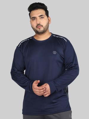 CHKOKKO Solid Men Round Neck Dark Blue T-Shirt