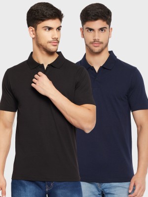 UNIBERRY Solid Men Polo Neck Black T-Shirt