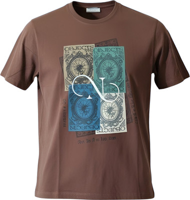GALAX Graphic Print Men Round Neck Brown T-Shirt