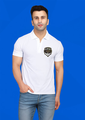 TheFreedomStore Printed Men Polo Neck White T-Shirt