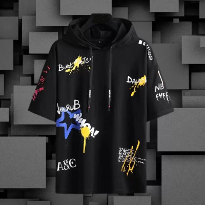 SM SHAYAM CREATION Printed, Typography Men Hooded Neck Black T-Shirt