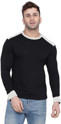 flora shine Solid Men Round Neck Black T-Shirt