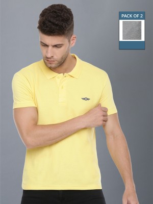 Force NXT Solid Men Polo Neck Yellow, Grey T-Shirt