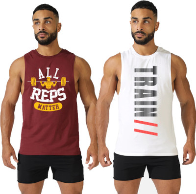 HOTFITS Graphic Print Men Round Neck Maroon, White T-Shirt