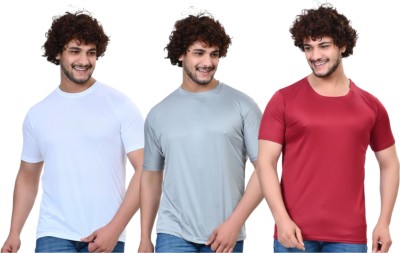 RENU FASHIONS Solid Men Round Neck Grey, Red, White T-Shirt