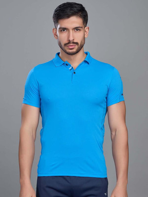 Sport Sun Solid Men Polo Neck Blue T-Shirt
