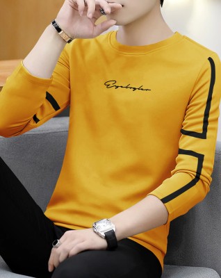 EyeBogler Typography Men Round Neck Yellow T-Shirt