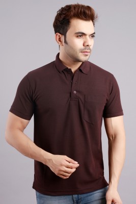 SCUBA Solid Men Polo Neck Brown T-Shirt