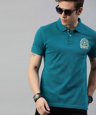 Roadster Solid Men Polo Neck Dark Blue T-Shirt