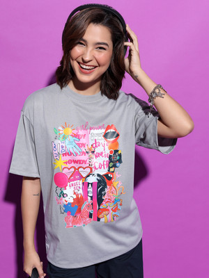 Tokyo Talkies Printed Women Round Neck Grey T-Shirt