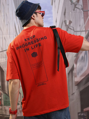 HIGHLANDER Printed Men Round Neck Red T-Shirt