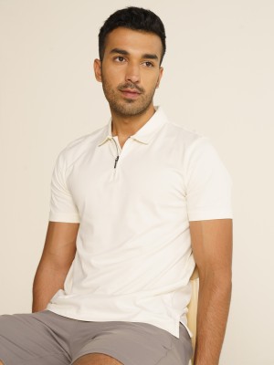 Damensch Solid Men Polo Neck White T-Shirt