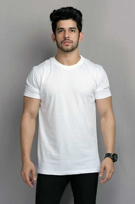 Joxar Solid Men Round Neck White T-Shirt