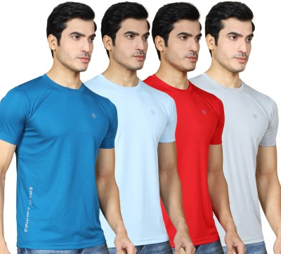 SUPERSQUAD Solid Men Round Neck Red, Grey, Dark Blue, Light Blue T-Shirt