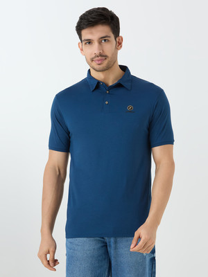 SUPER LOOPER Solid Men Round Neck Blue T-Shirt