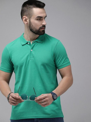 Roadster Solid Men Polo Neck Green T-Shirt