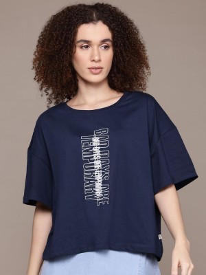 Roadster Printed Women Round Neck Blue T-Shirt