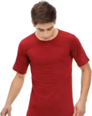 At Last Fashion Solid Men Round Neck Red T-Shirt