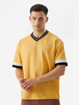 The Souled Store Solid Men V Neck Yellow T-Shirt