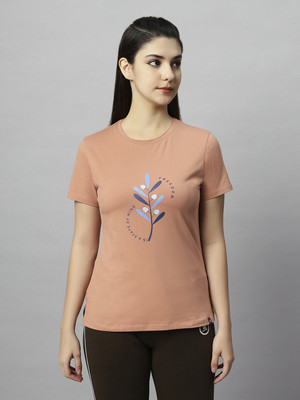 Laasa Sports Printed Women Round Neck Pink T-Shirt