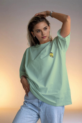 BLURR Printed Women Round Neck Light Green T-Shirt
