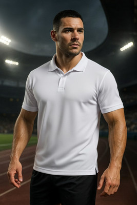 KILBN Solid Men Polo Neck White T-Shirt