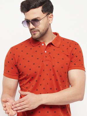 The Million Club Printed Men Polo Neck Orange T-Shirt