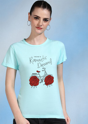 Moda Rapido Printed Women Round Neck Light Blue T-Shirt