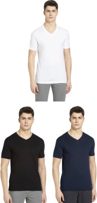 JOCKEY Solid Men V Neck Black, Dark Blue, White T-Shirt