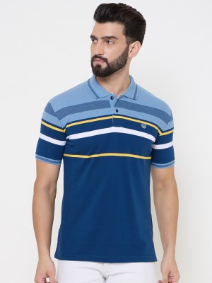 DUKE Striped Men Polo Neck Grey T-Shirt