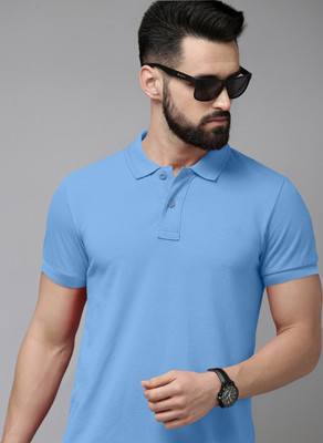 METRONAUT Solid Men Polo Neck Light Blue T-Shirt