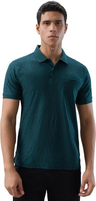 Raymond Self Design Men Polo Neck Blue T-Shirt